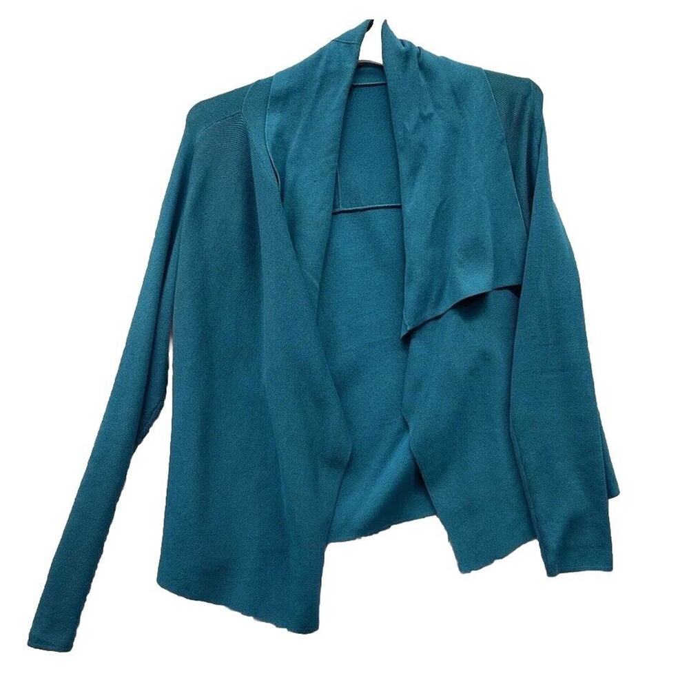 Darjoni cardigan sweater Womens Medium Silk blend Waterfall Open Teal 3/4 sleeve